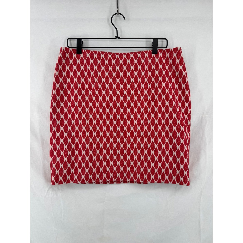 Ann Taylor Red White Geometric Leaf‎ Jacquard Pencil Skirt Size 12 Cotton Blend
